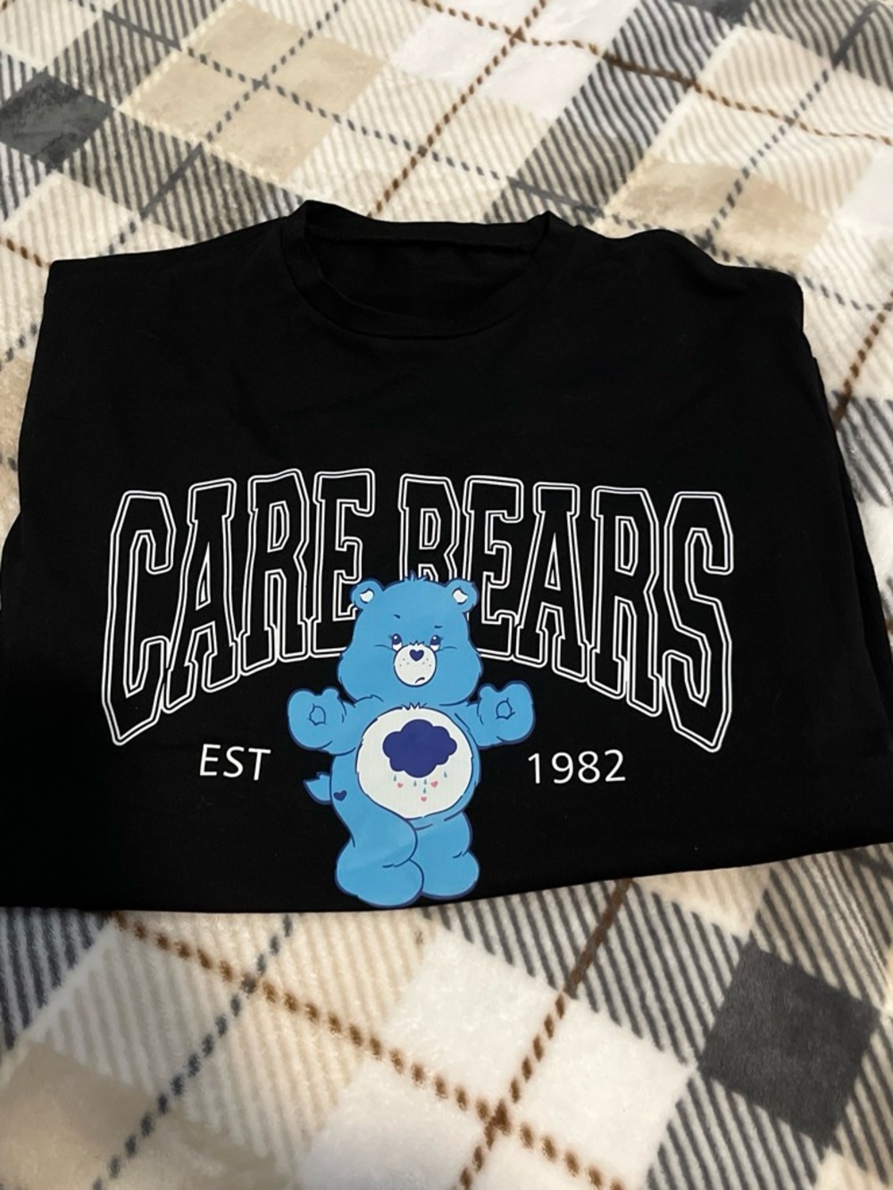 ROMWE Black Care Bears Graphic Crop Top with Blue Bear